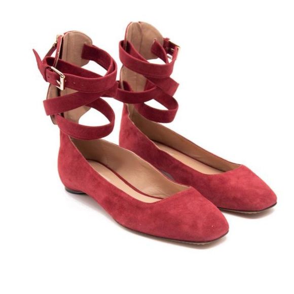 Red Suede Ankle Wrap Ballet Rubino 39 Flats - Picture 4 of 12